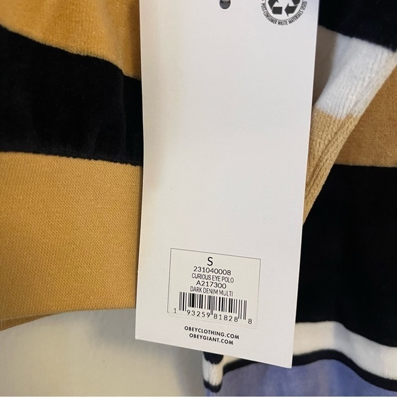 Obey Polo Shirt Velour Long Sleeves Striped Small Embroidered Cropped NWT - Picture 17 of 17